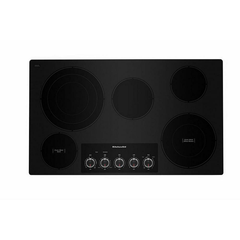 KitchenAid 36inch Electric Cooktop in Black with 5 Elements and Knob