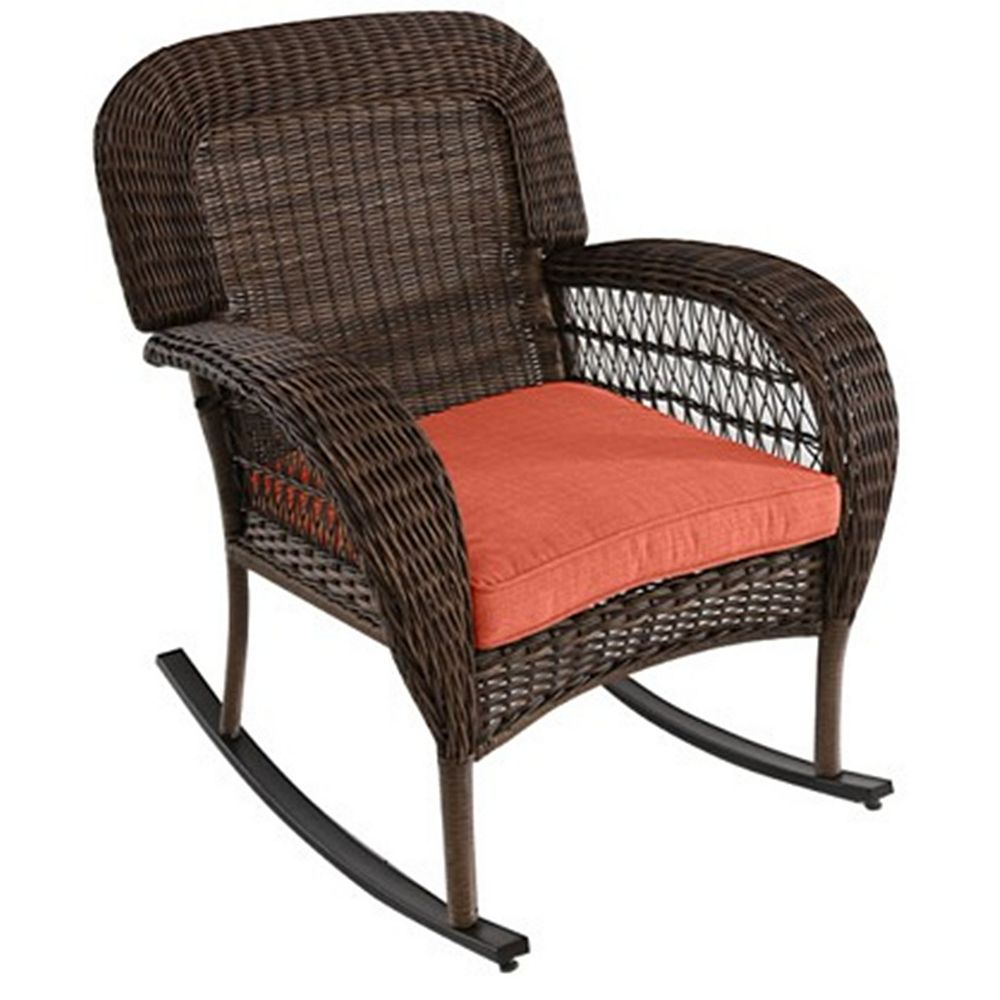 Hampton Bay Beacon Park Wicker Patio Dining Rocking Chair with Orange ...