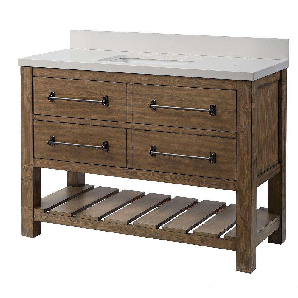 Home Decorators Collection Castlewell 48 Inch Vanity In Grey Oak With White Sto The Depot Canada - Home Depot Bathroom Vanities With Tops 48 Inch