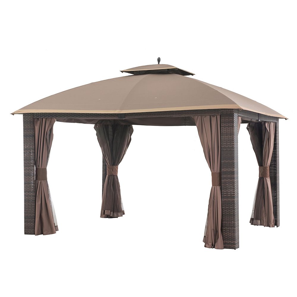 Sunjoy Sonoma 12x10 Wicker Gazebo with Curtain & Netting | The Home ...