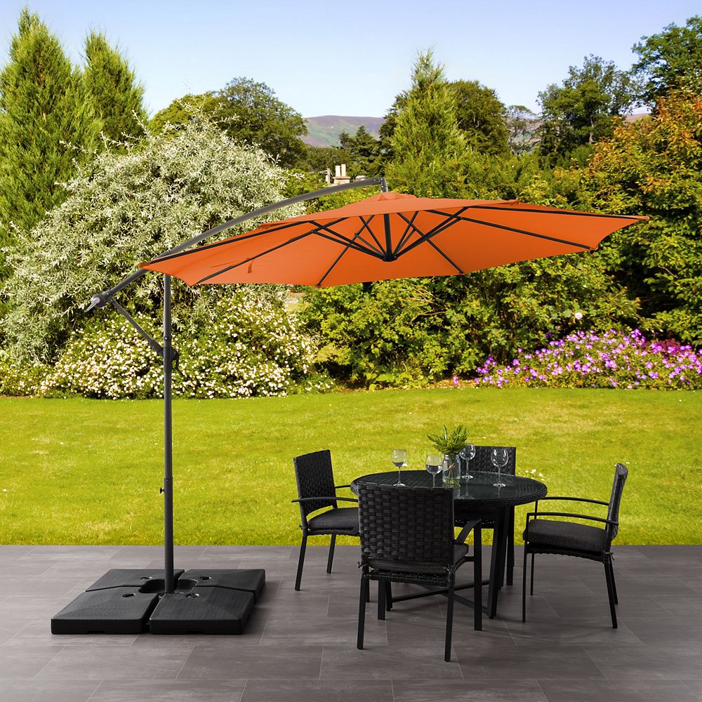 Corliving 9 5 Ft Uv Resistant Offset Orange Patio Umbrella The Home Depot Canada