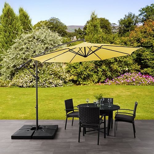 Corliving 9.5 ft. UV Resistant Offset Yellow Patio Umbrella