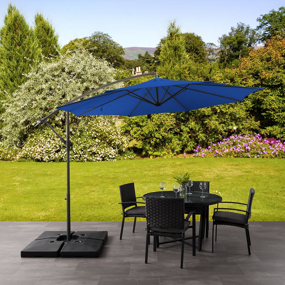 Corliving 9 5 Ft Uv Resistant Offset Cobalt Blue Patio Umbrella The Home Depot Canada