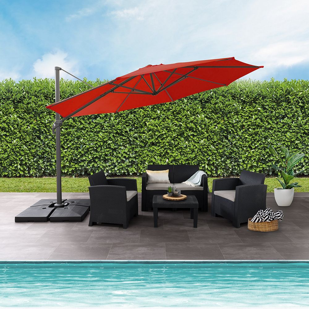 Corliving 11 5 Ft Uv Resistant Deluxe Offset Crimson Red Patio Umbrella The Home Depot Canada