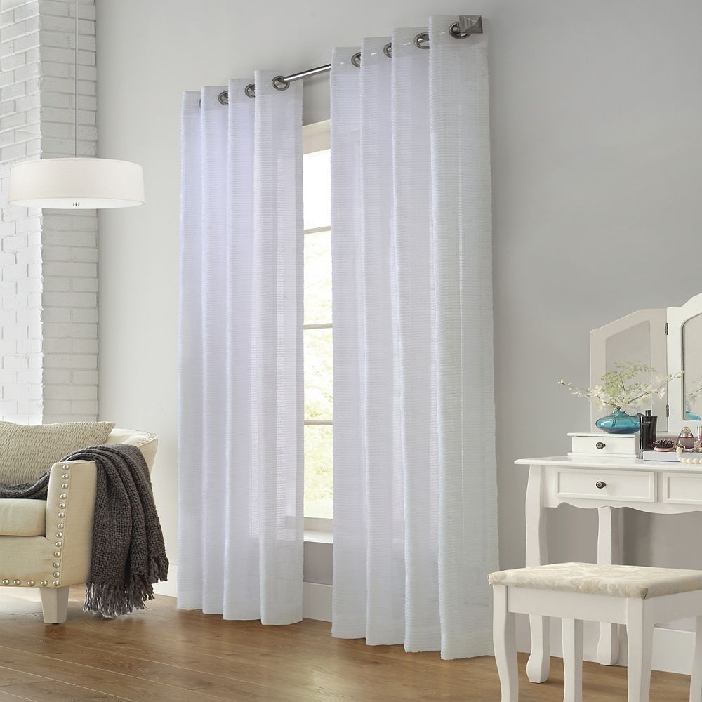 Home Decorators Collection Kali Fringed Sheer Grommet Curtain 52x84 In Colour White The Home Depot Canada