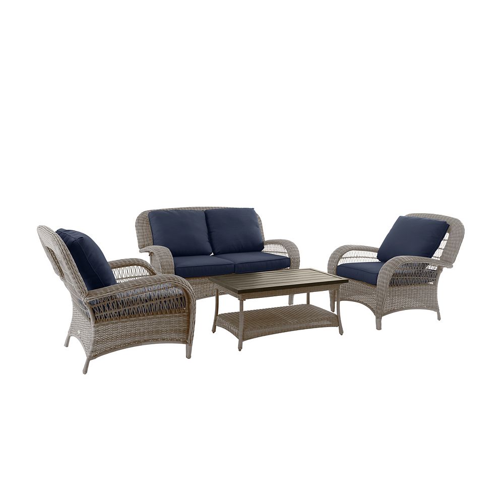 Hampton Bay Beacon Park Steel 4-Piece Deep Seating Set - Gray Wicker