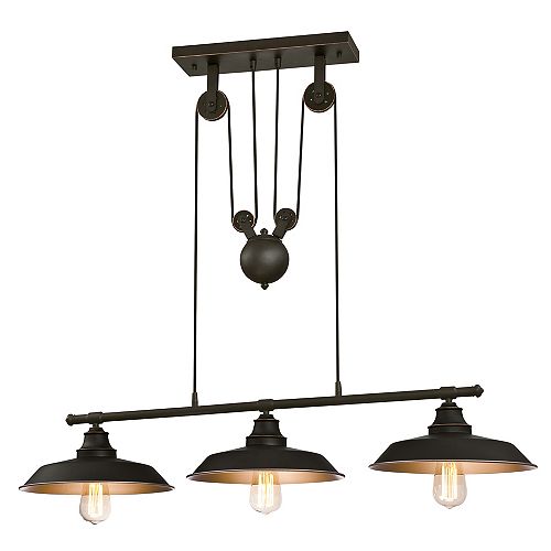 Iron Hill 3-Light Oil Rubbed Bronze Island Pulley Pendant