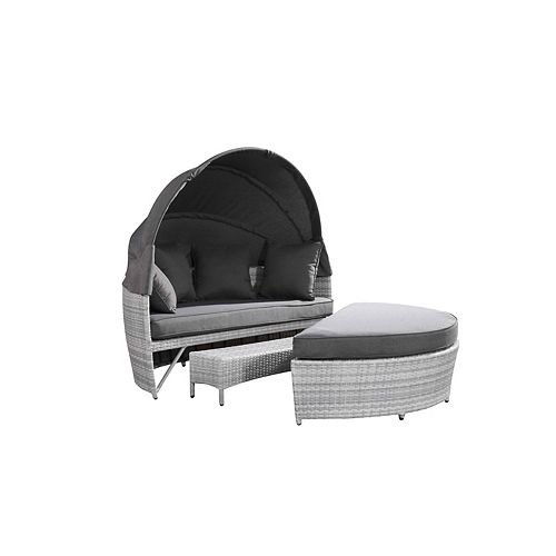 Sogno Deluxe All-Weather Wicker Patio Day Bed in Light Grey with Grey Cushions