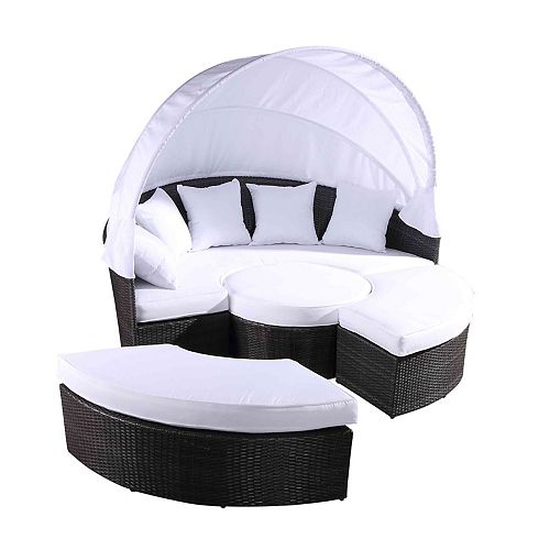 Sogno XL Gray All-Weather Wicker Patio Day Bed with White Cushions