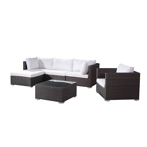 Fresco 6-Piece All-Weather Wicker Patio Sectional Set in Charcoal with White Cushions