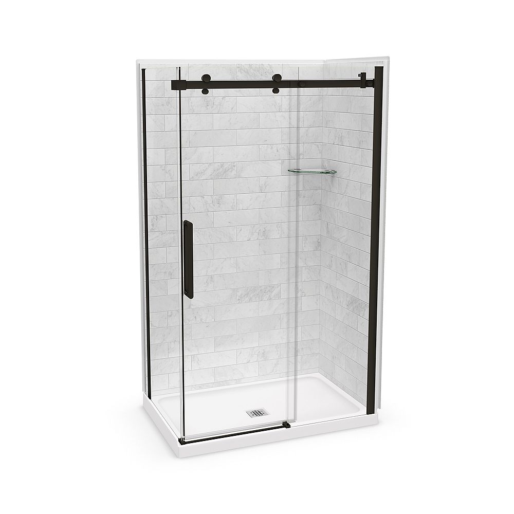 MAAX Ensemble de douche en coin, Utile Marbre Carrara, 48 x 32 x 84 po, drain central, por