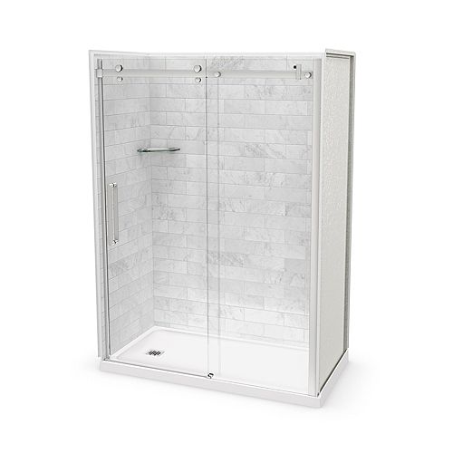 Utile 60-inch x 32-inch x 84-inch Marble Carrara Alcove Shower Kit Left Drain with Door in Chrome