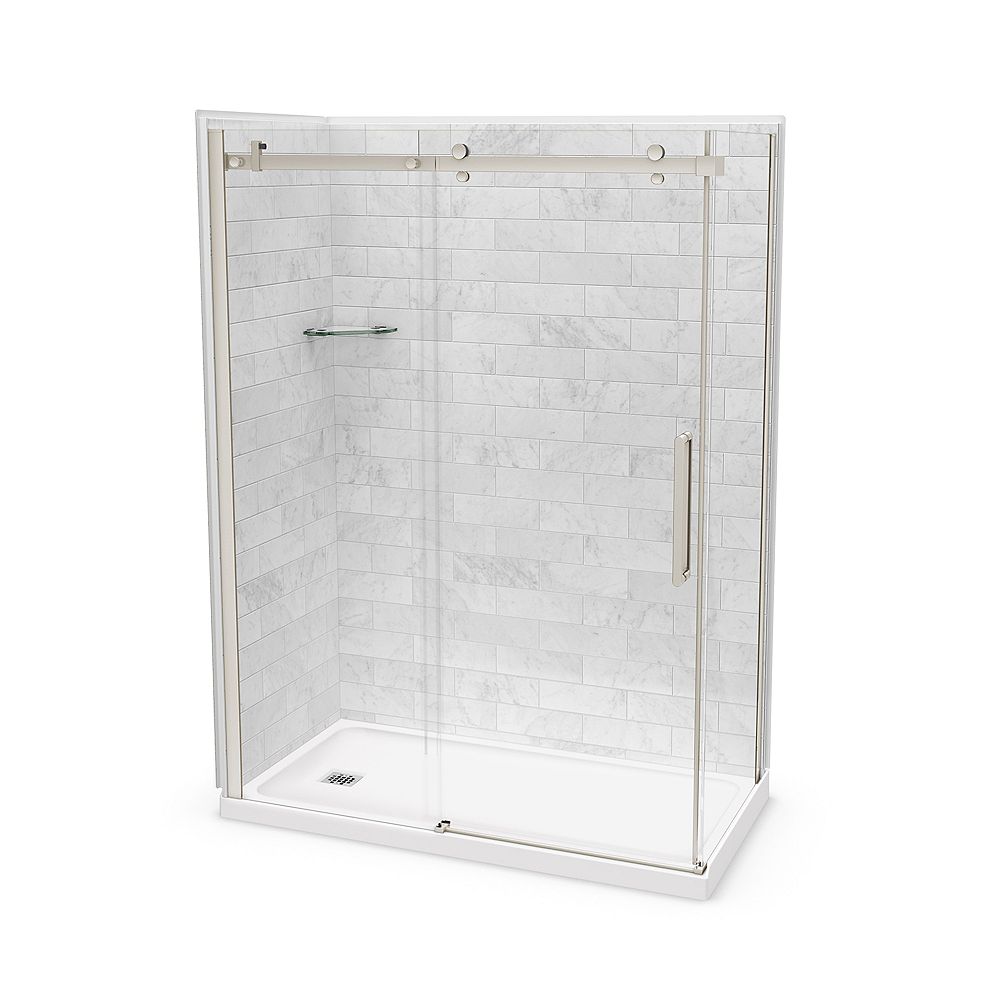 MAAX Utile 60inch x 32inch x 84inch Marble Carrara Corner Shower Kit