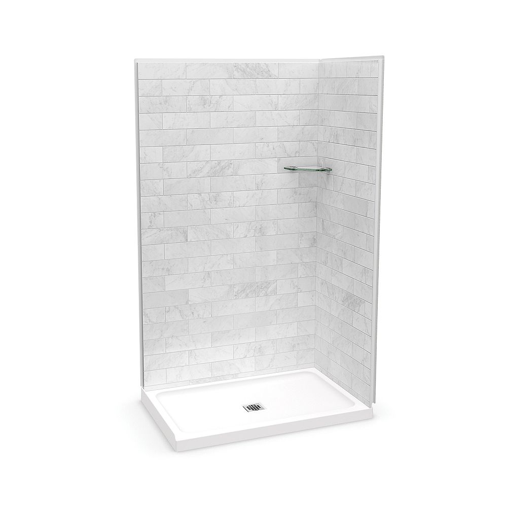 MAAX Ensemble de douche en coin, Utile Marbre Carrara, 48 x 32 x 84 po