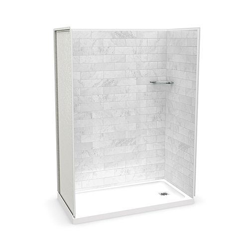 Utile 60-inch x 32-inch x 84-inch Marble Carrara Alcove Shower with Olympia Base Right Drain