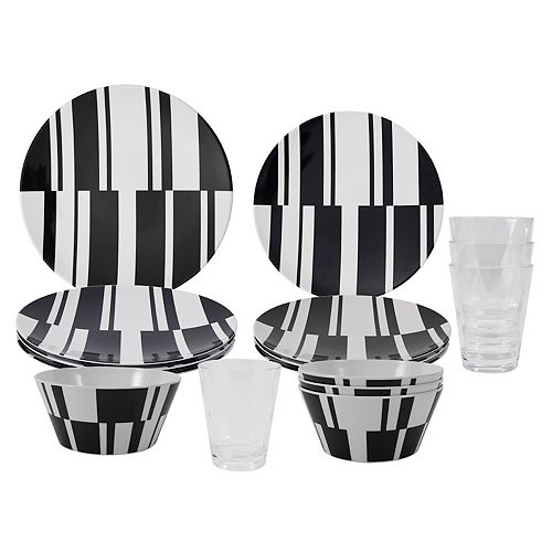 16-Piece dinnerware set-black & white