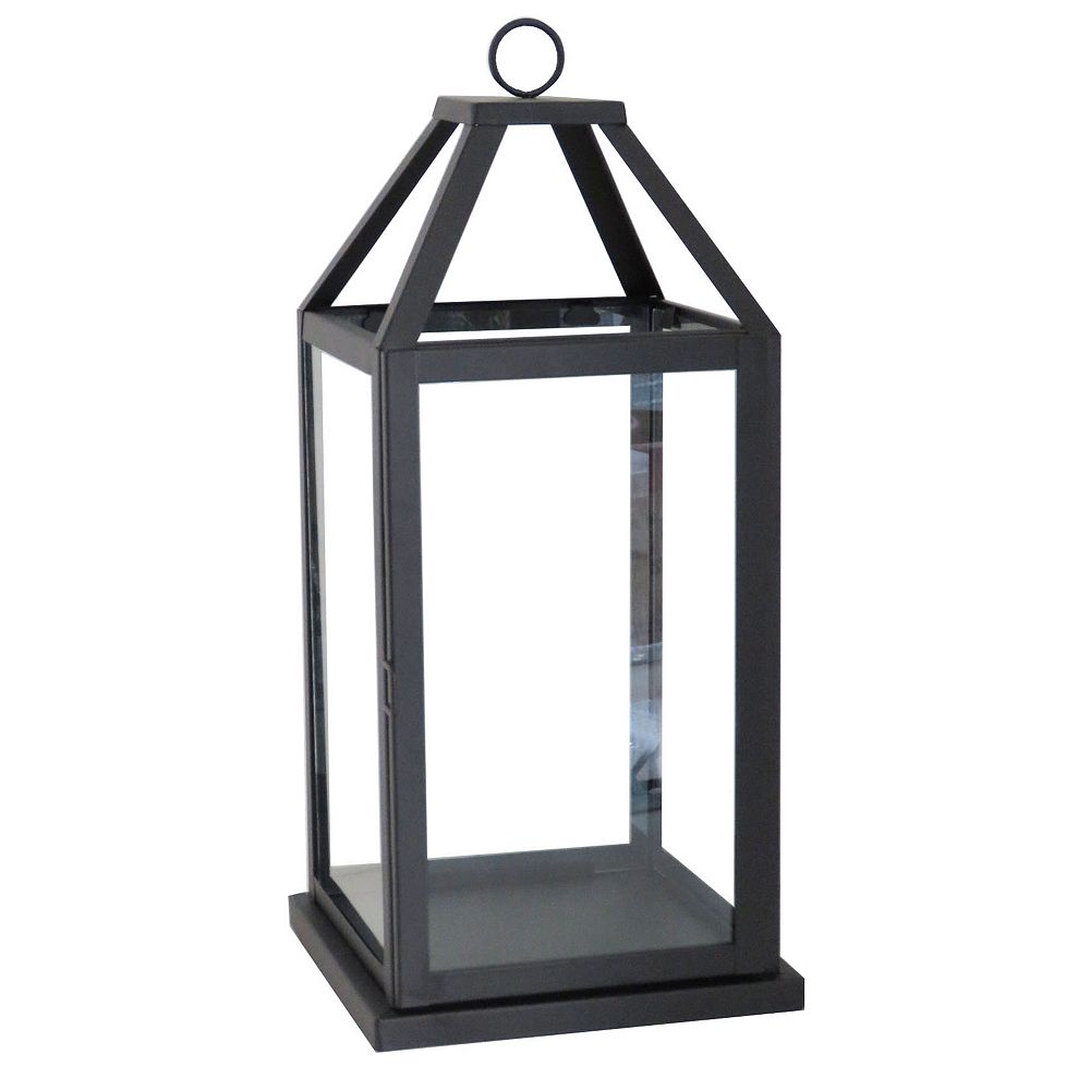 Hampton Bay 20 inch Metal and Glass LanternBlack Finish The Home