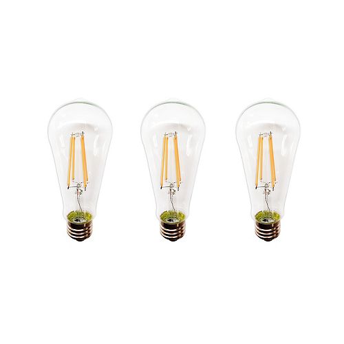 60W Clear Soft White ST19 Dimmable LED Light Bulb (3-Pack)