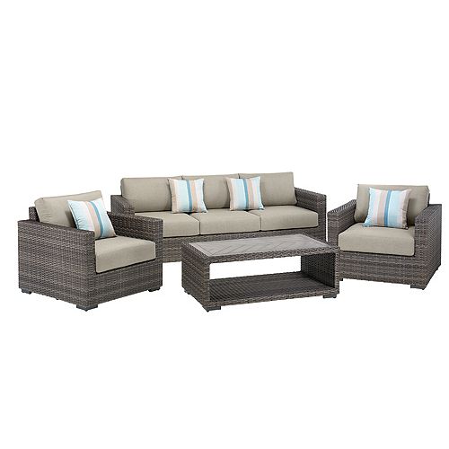 Home Decorators Collection Patio Sets Dining Bistro More The Depot Canada - Hermosa 4 Piece Wicker Patio Set With Cushions