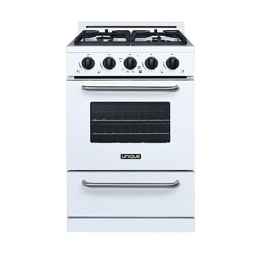 24-inch 3.1 cu. ft. Propane Off-Grid Range with Battery Ignition Sealed Burners in White