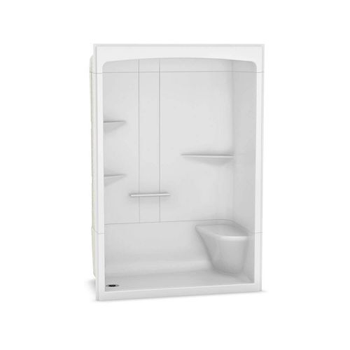 Camelia 60L x 34W x 88H Rectangular Alcove Shower Stall, Left-Drain with Right Seat in White, 3-Piece