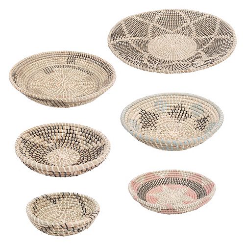 Elmina Seagrass Decorative Basket in Black, White, Beige, Turquoise and Peach, (Set of 7)