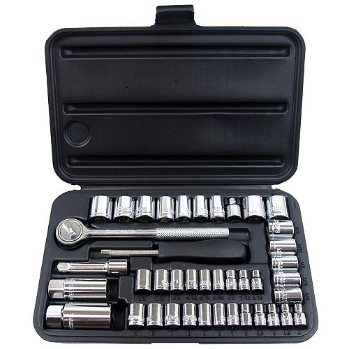 41-Piece Dual SAE and Metric Socket Set with 1/4-Inch and 3/8-Inch Drive