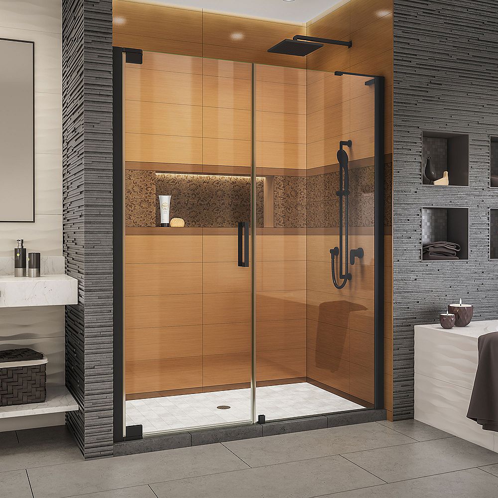 DreamLine EleganceLS 62 64 inch W x 72 inch H Frameless Pivot Shower Door in Satin Blac