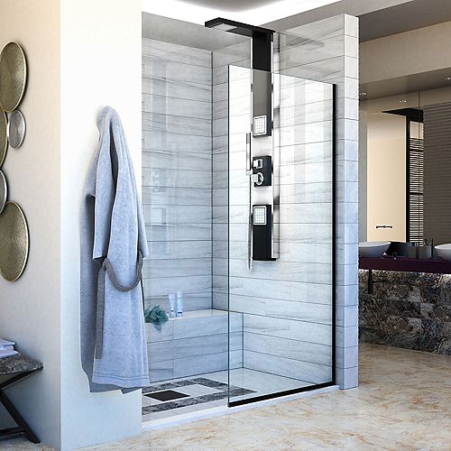 Linea Single Panel Shower Screen 30 inch W x 72 inch H, Open Entry Design in Satin Black