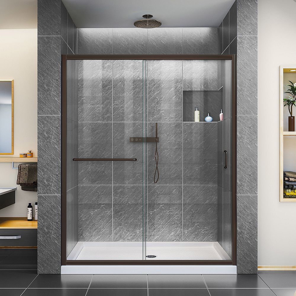 DreamLine Infinity-Z 56-60 inch W x 72 inch H Semi-Frameless Sliding Shower Door in in Oil 