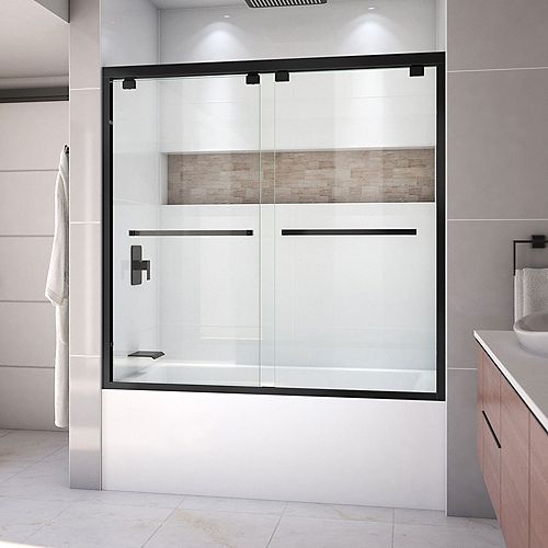 Encore 56-60 inch W x 58 inch H Semi-Frameless Bypass Tub Door in Satin Black