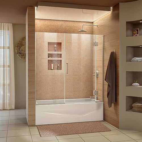 DreamLine Unidoor-X 58-58 1/2 inch W x 58 inch H Frameless Hinged Tub Door in Brushed Nickel