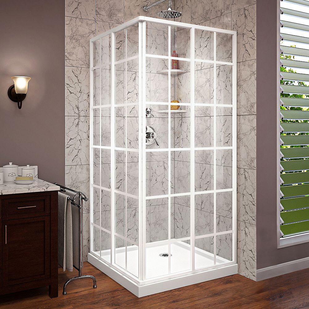 corner shower with glass walls