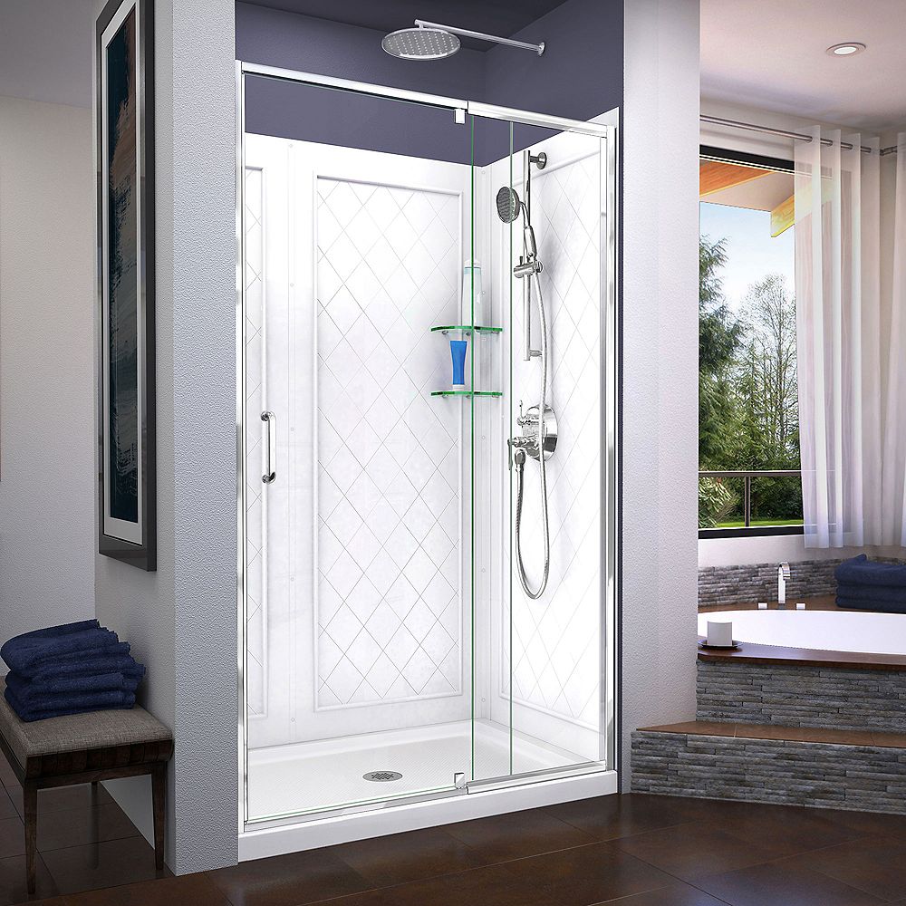 DreamLine Flex 36 inch D x 48 inch W Shower Door in Chrome with Center