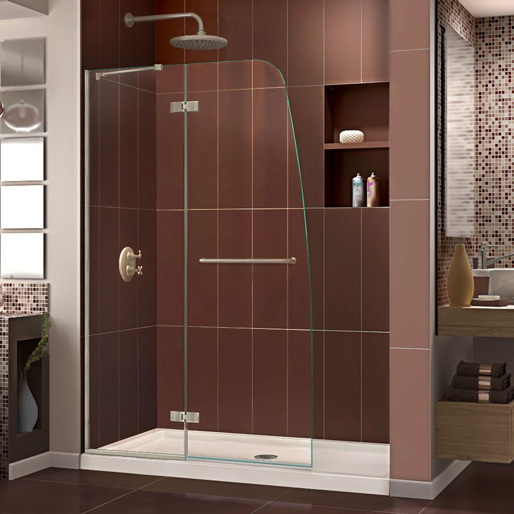 DreamLine Aqua Ultra 36 inch D x 48 inch W Shower Door in Brushed ...