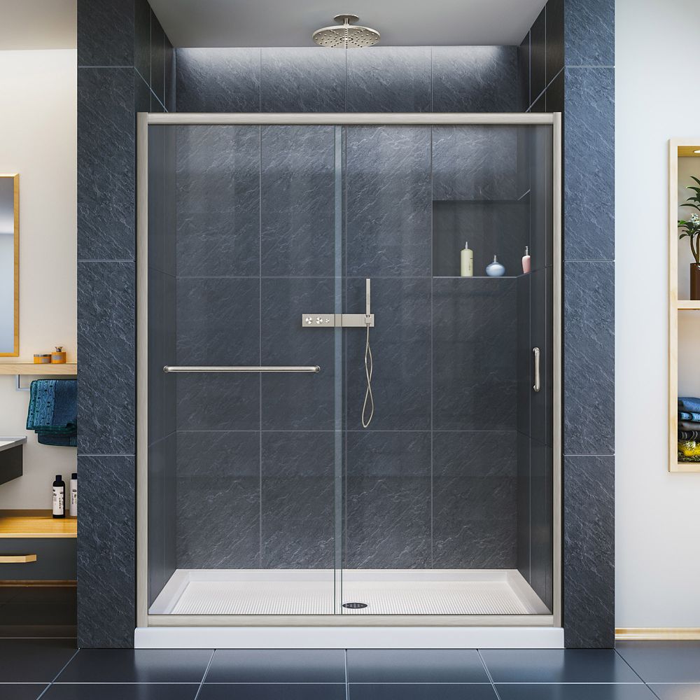 DreamLine Infinity Z 32 Inch D X 54 Inch W Clear Shower Door In Brushed   P 1001193348 