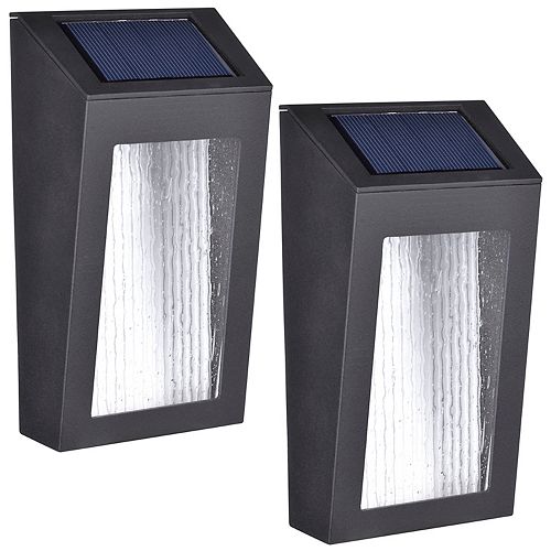 Solar LED Accent Lights with Rectangular Design and Seeded Glass Lenses (Set of 2)