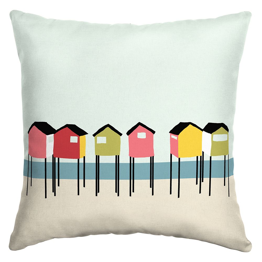 Hampton Bay Beach Hut Square Throw Pillow The Home Depot