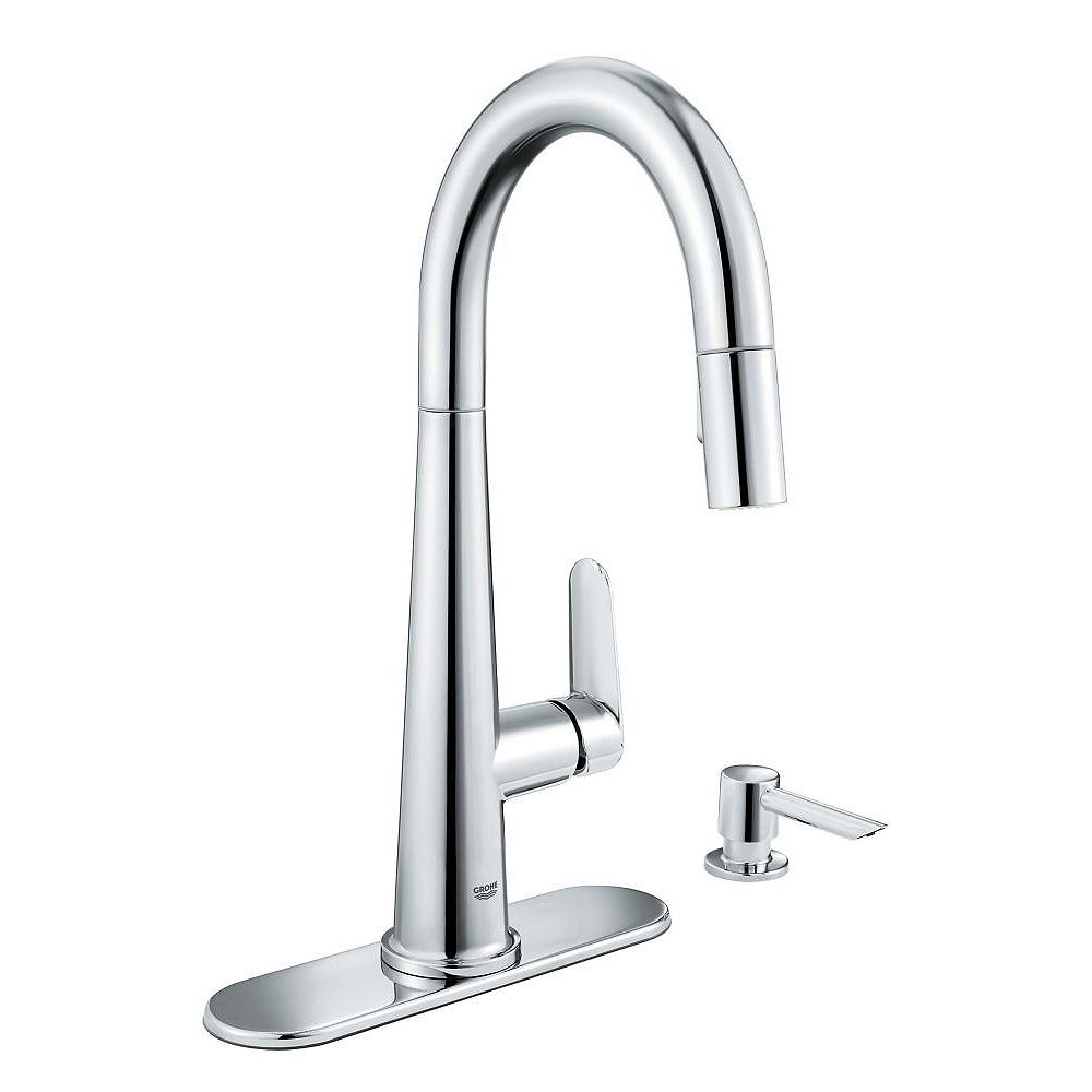 Grohe Veletto Single Handle Pull Down Spray Kitchen Faucet In Chrome Finish The Home Depot Canada