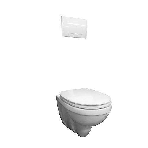 Foremost Concealed tank wall hung dual flush toilet with white push button