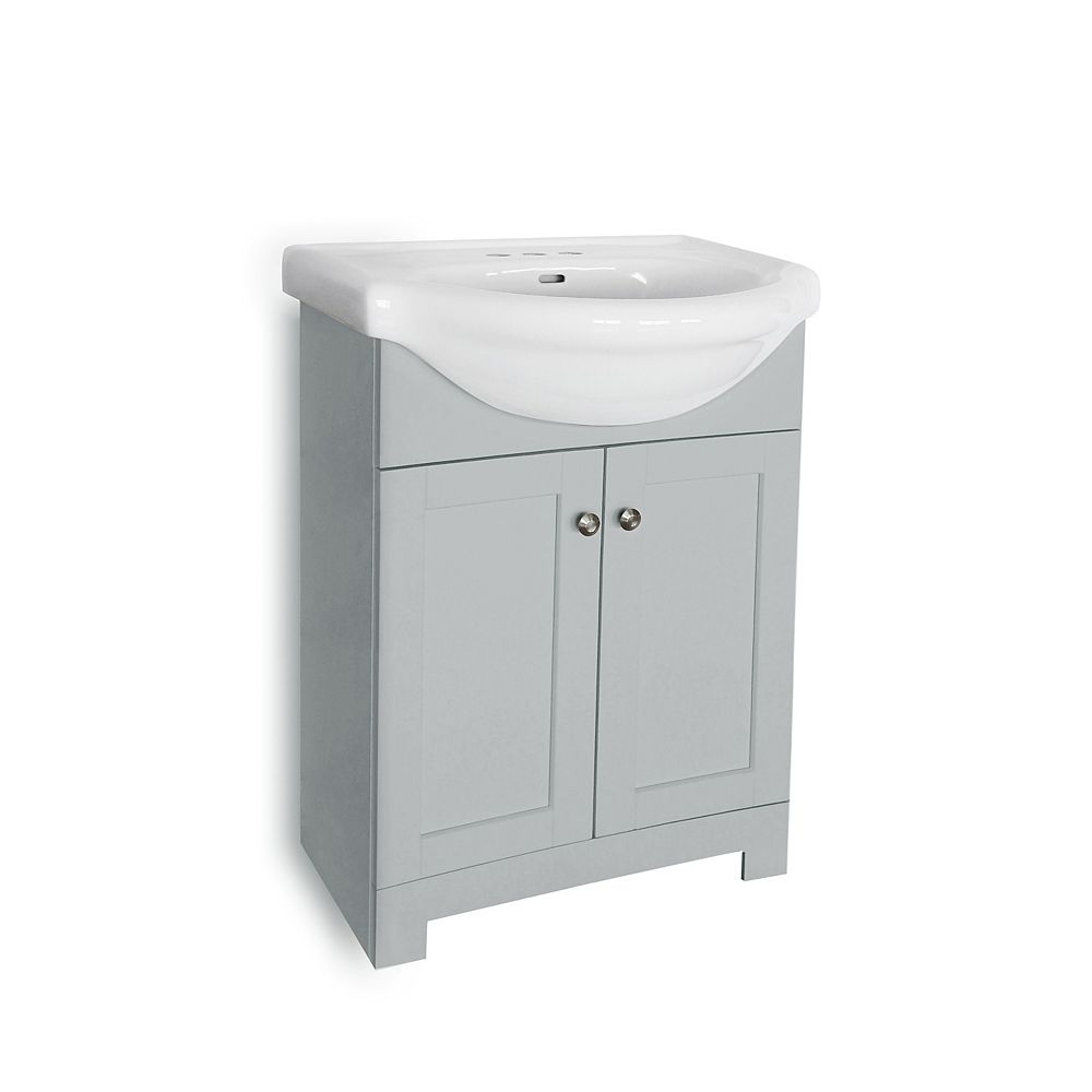 Glacier Bay Clancey 24 Inch Vanity In Grey With White Basin The Home Depot Canada