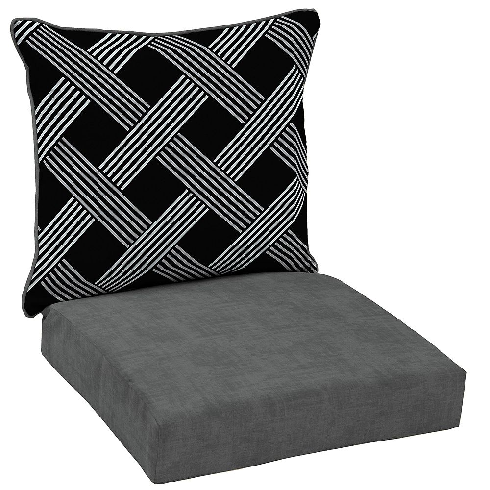 Hampton Bay 2 Piece Deep Seating Outdoor Lounge Chair Cushion In Black Lattice Pattern The Home Depot Canada