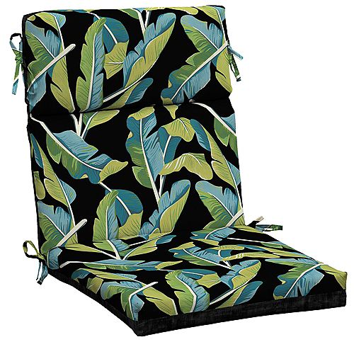 High-Back Fade-Resistant Outdoor Dining Chair Cushion in Banana Leaf Tropical Pattern