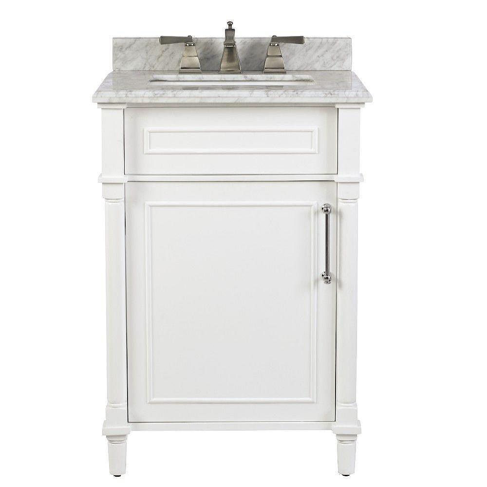 Home Decorators Collection Aberdeen 24 Inch W X 20 Inch D Bath Vanity In White With Carrar The Home Depot Canada