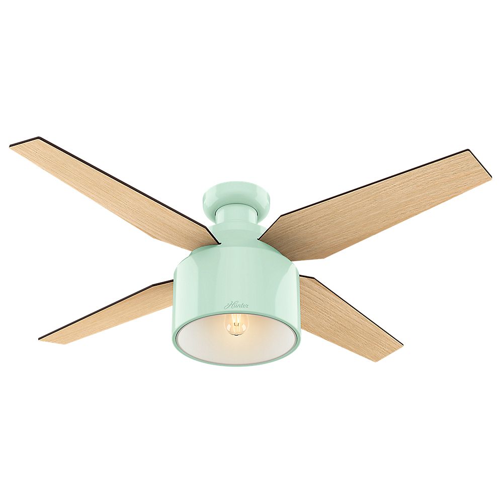 Hunter Cranbrook 52 inch LED Low Profile Indoor Mint Green Ceiling Fan The Home Depot Canada