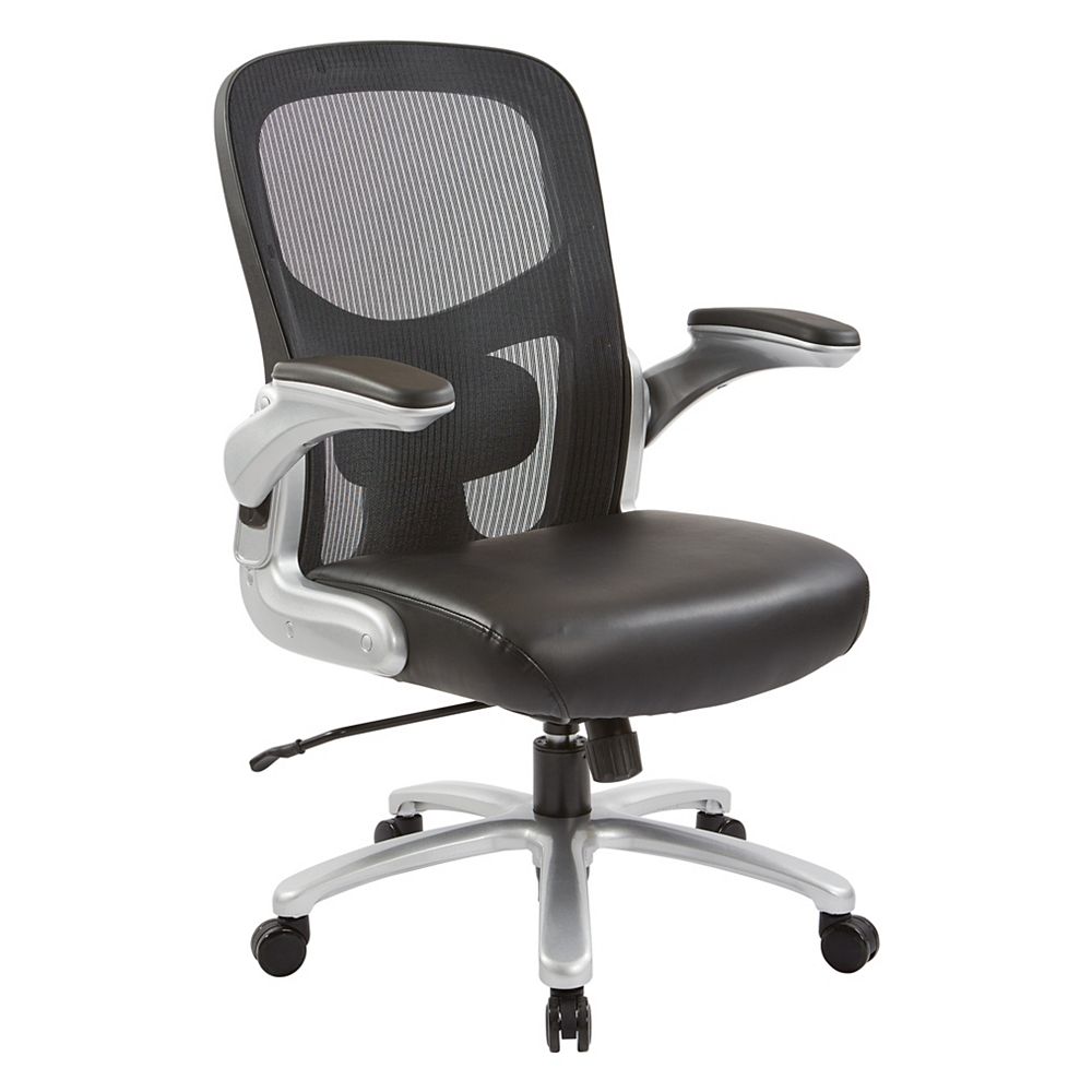 big and tall mesh back executive chair with black bonded leather seat and  silver accent and base