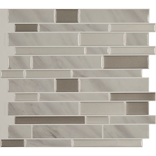 Peel And Stick Backsplash -Shiny Grey Marble Tile - 11.25 Inch X 10 Inch  8 Tile Pack