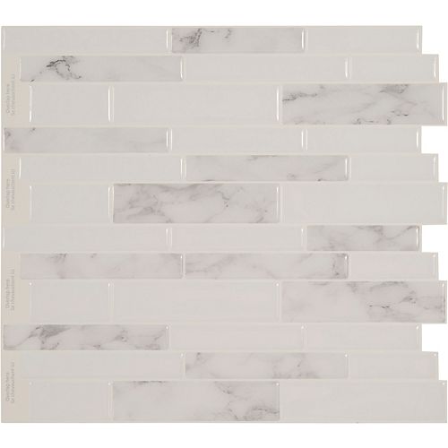 Peel And Stick Backsplash -White Marble Tile - 11.25 Inch X 10 Inch  4 Tile Pack