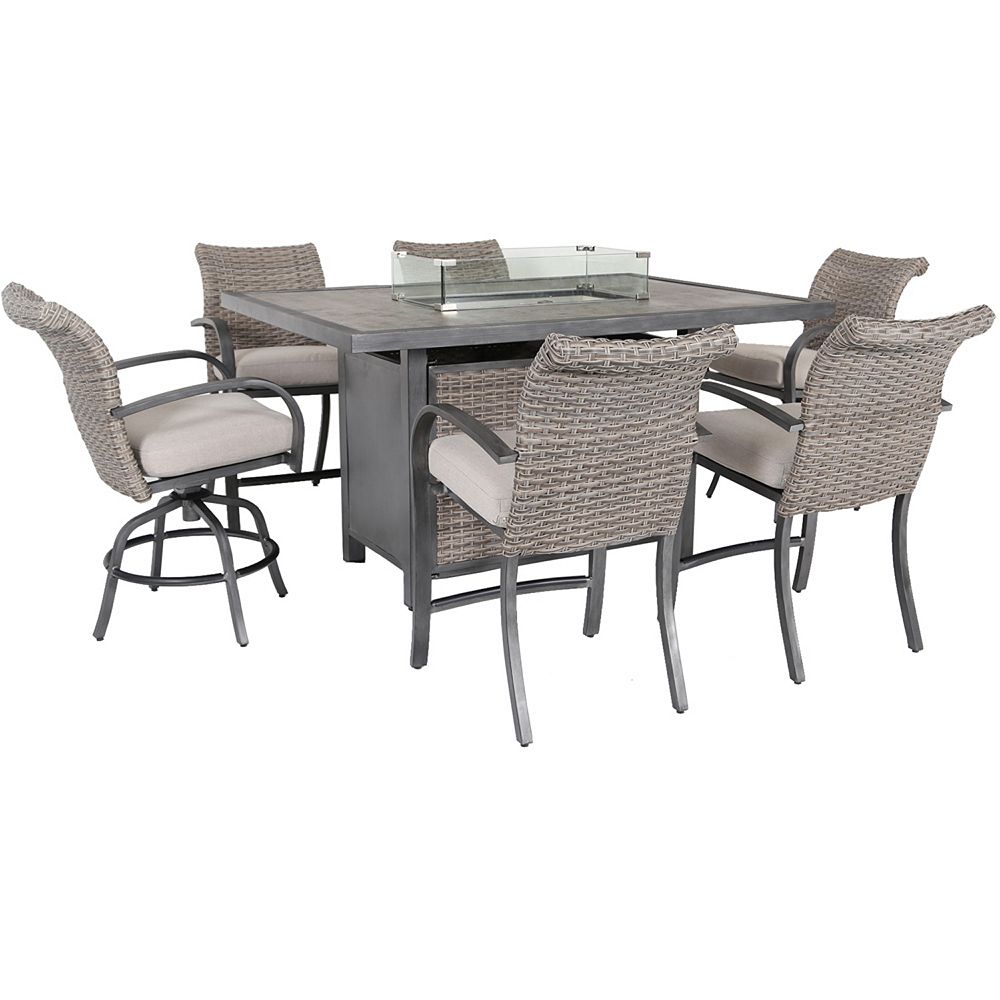 Hampton Bay Cane Estates 7 Piece Woven Aluminum Balcony Height Dining Set With Gas Firepit The Home Depot Canada - Counter Height Patio Set Canada