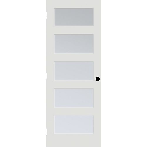 30-inch x 80-inch Primed 5 Lite Shaker French Door with White Laminated Privacy Glass Machined